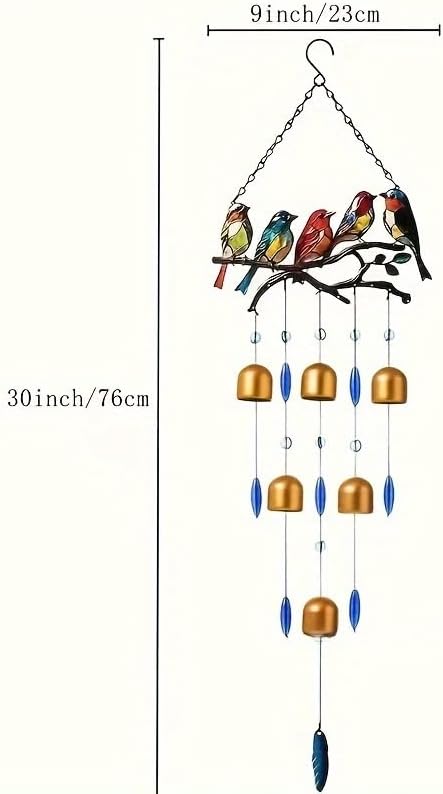 1 Set Creative Metal Wind Chimes with Birds Decorative Hanging Ornaments for Windows Balconies and Gardens No Battery Required Golden Bell
