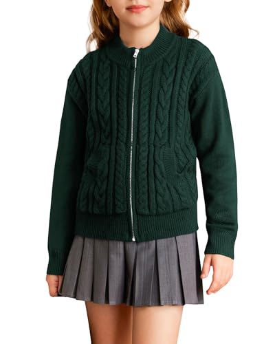 Image of GRACE KARIN Girls Knit Cardigan Sweater Zip Long Sleeve Kids School Uniform Fall Jacket Size 6-14