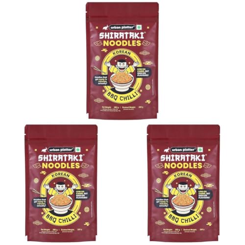 Image of urban platter Korean BBQ Chilli Shirataki Noodles, 282gm (Konjac Noodle | Keto-friendly, Low-Carb, Fat-free | Spicy BBQ Chilli Flavour | Ready in Minutes), Large (Pack of 3)