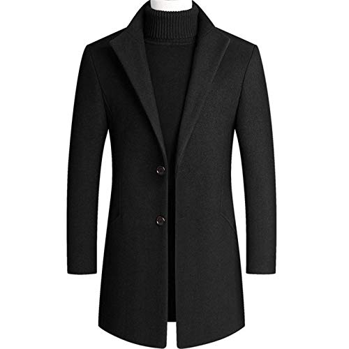 2020 Men?s Wool Overcoat Long Pea Coat Winter Trench Coat Slim-Fit Business Top Coat Outwear (Black,Medium)