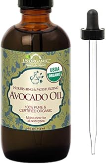 US Organic Avocado Oil Unrefined Virgin, USDA Certified Organic, 100% Pure & Natural, Cold Pressed, in Amber Glass Bottle w/Glass Eye dropper for Easy Application (4 oz (Large))