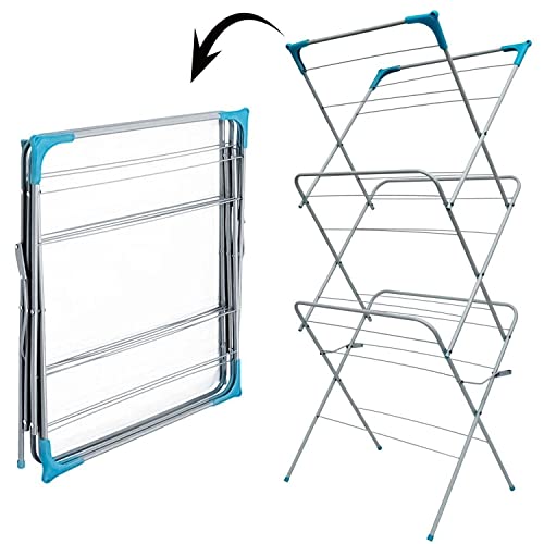 YORKSHIRE HOMEWARE 3 Tier Clothes Airer Dryer, Clothes Metal Rack Drying Indoor and Outdoor Laundry Rack with Non Slip Feet and Corner Spaces for Hangers, Flat Foldable for Space Saving