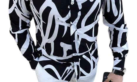 Men's Zebra Print Long Sleeve Shirt Hipster Floral Printed Casual Dress Shirts Vintage Print Shirt Button Down3