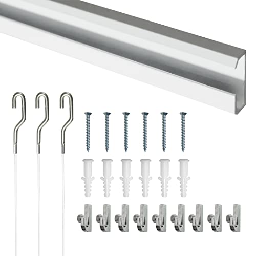 Image of Picture Rail Hanging System Covers 79 Inches | Gallery Wall Hanging System Includes TR101 Picture Rail Track, Nylon Cord, Adjustable Hooks, and Hardware- 1 Pack for Gallery or Home