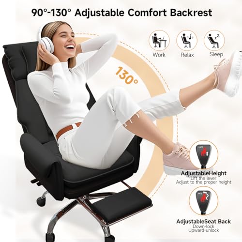Image of Executive Office Chair with Wheels PU Leather Ergonomic Desk Chairs with Foot Rest High Back Computer Gaming Chairs for Home Office
