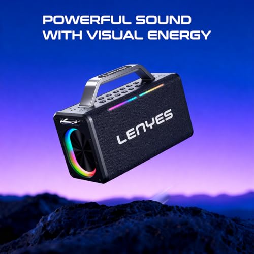 Image of Lenyes S835 200W Portable Karaoke Speaker, 2 Wireless Rechargeable UHF Mics, 20000mAh Battery, 10Hr Playtime, Type-C Fast Charging, TWS, Guitar AUX Input, Remote Control, EQ Modes (Black)