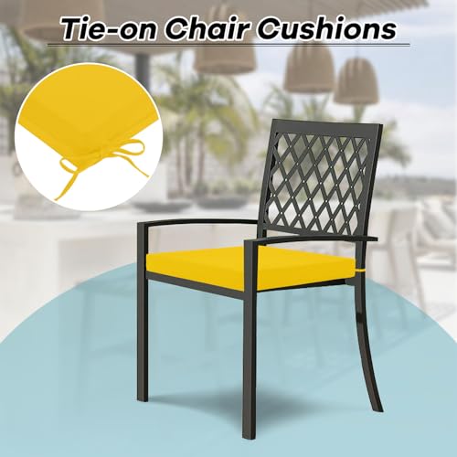 Image of Basic Beyond Outdoor Chair Cushions Set of 6, Square Corner Outdoor Cushions for Patio Furniture, Water Resistant Patio Chair Cushions with 2 Ties, 18.5x16x3, Yellow Color
