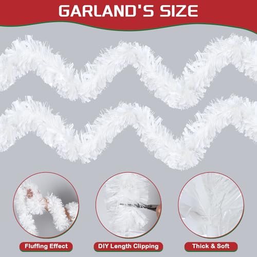 Image of 50FT White Christmas Tinsel Garland, Metallic Tinsel Glitter Twist Garlands Hanging Streamers, Xmas Tree Garland Decorations