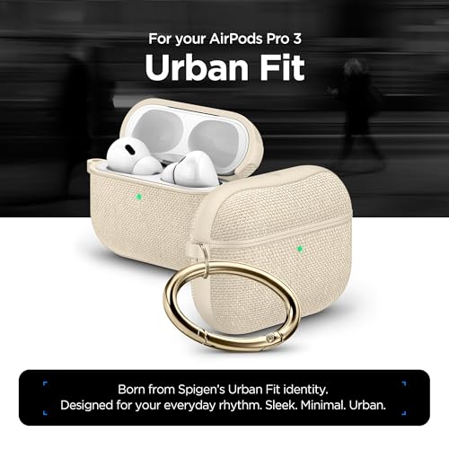Image of Spigen for AirPods Pro 3 Case, Urban Fit Compatible with AirPods Pro 3rd Generation Case (2025), Premium Fabric Cover with Carabiner - Dune Beige