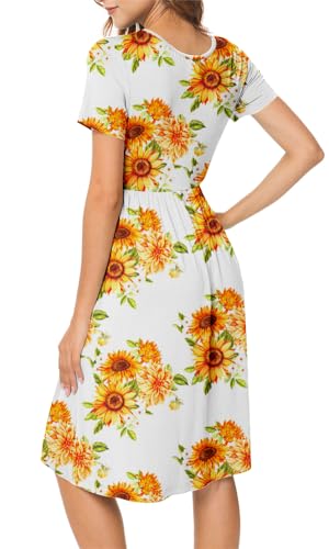 Image of DB MOON Women Summer Casual Short Sleeve Dresses Empire Waist Dress with Pockets