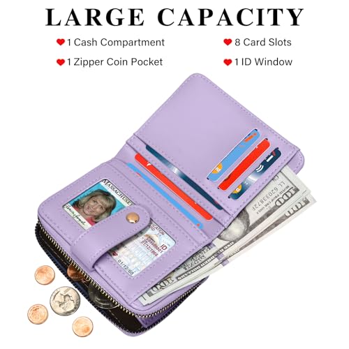 Image of oscaurt Wallet Women Small RFID Blocking Bifold Credit Card Wallets with ID Window and Tassel Zipper Coin Pocket Ladies Wallet