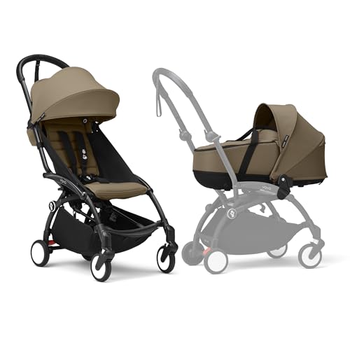 Poussette Stokke YOYO3 avec nacelle nouveau-né et pack couleur 6+ - Comprend un cadre noir, un pack couleur YOYO 6+ (Toffee) et une nacelle nouveau-né (Toffee)