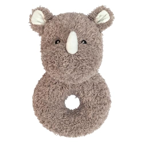 Image of Doindute Baby Rhino Soft Rattle Toy, Plush Rhino Infant Shaker Rattle Easy-Grasp Stuffed Animal Toy, Gifts for Newborns Babies Toddlers Boys Girls, Brown, 6 Inches