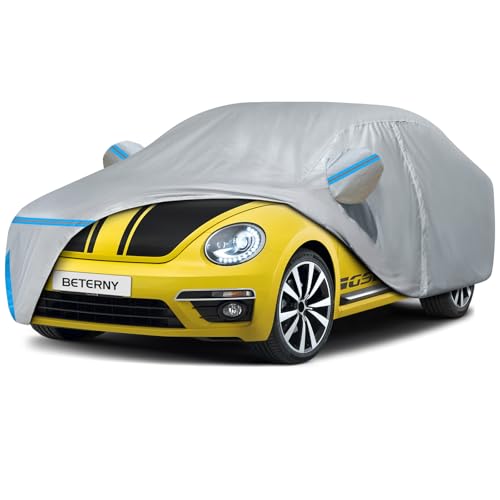 Image of Car Cover for 1998-2025 Volkswagen New Beetle 2-Door Sedan, Waterproof Custom-fit All Weather Sun Rain UV Dust Snow Protection Outdoor Full Car Cover with Door Zipper and Cotton Lining-Grey