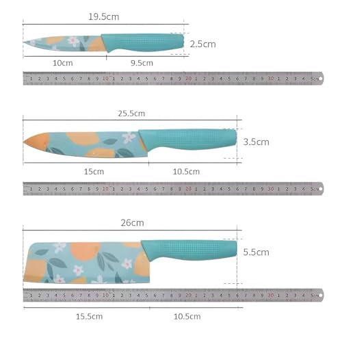 Image of ECOBSY 3 Piece Floral Kitchen Knife Set Stainless Steel - Chef Knife, Utility Knife & Paring Knife with Non-Slip Ergonomic Handle, Ultra Sharp Anti-Rust Blades for Home Kitchen & Restaurant Use