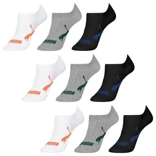 Kit 09 Pares Meias Puma Sapatilha Invisível | 3 Branco Laranja - 3 Cinza Mescla - 3 Preto | 39-43 |