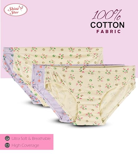 Image of SHINE STAR Women's Pack of 6 Full Coverage Hipster Panty 100% Super Combed Cotton Fabric with Inner Elastic Waistband Multicolour