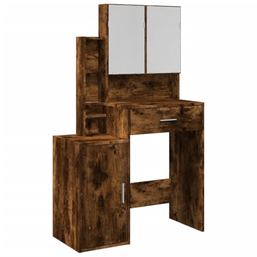 Vidaxl Toeletta Con Armadietto Rovere Fumo 80X35X132 Cm, Tavolo Da Trucco, Toeletta Per Camera Da Letto, Mobile Vanità, Tavolo Vanità