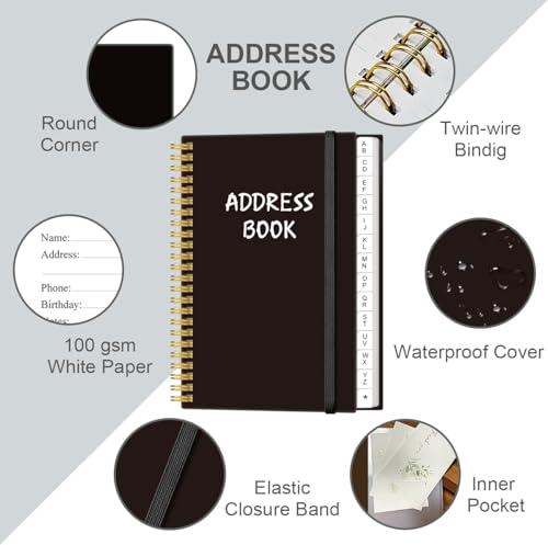 Address Book with Alphabetical Tabs - Telephone & Address Book with Address Contacts, Special Date, Phone, Birthday & Internet Login Password for Home and Office, 4.3\" x 6.2\", Black - Thumbnail 2