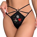 SEOCKA Music Peace Love Inspirational Motivational Light Women's G-String Mesh T-Back Bikini Pantie No Show Comfortable Underwear S