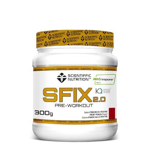 Scientiffic Nutrition - SFIX 2.0, Pre Workout para Optimizar Tu Rendimiento Deportivo, con Creatina Creapure, BCAA, Beta Alanina, Glutamina Kyowa y Cafeína - Sabor Ponche de Frutas, 300g.