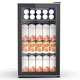 Electactic 26 Bottle Wine Cooler 130 Can Beverage Refrigerator, Small Freestanding Cabinet Wine Cellar with 32℉-61℉ Temperature Control Glass Door, Black