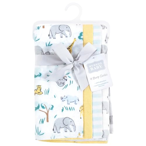 Image of Hudson Baby Unisex Baby Cotton Poly Flannel Burp Cloths, Safari Friends 4 Pack, One Size
