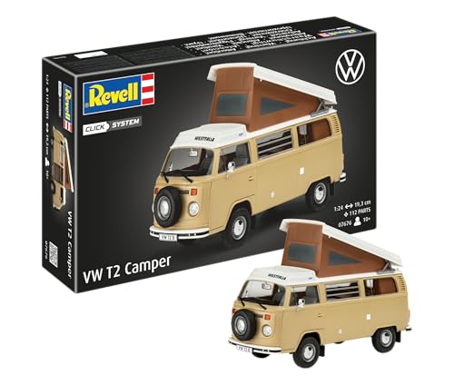 Revell 07676 (Easy-Click) Scale Volkswagen T2 Camper (fácil Clic) Kit de Modelo Escala 1:24, Color sin barnizar