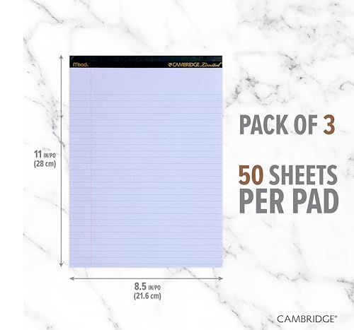 Cambridge Limited Perforated Writing Pad, 8.5 X 11 Inches, Wide Ruled, 50 Sheets, Orchid, 3/Pack (59810) Orchid image 4