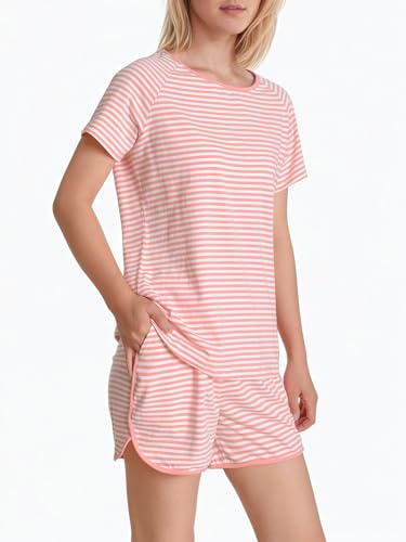 Latuza Women's Cotton Striped Pajama Set Shorts and T-Shirt Loungewear2