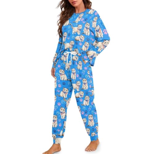 Image of Women's 2 Piece Printed Pajama Set Long Sleeve Sleepwear Set with Long Pants Casual Lounge Sets with Pocket