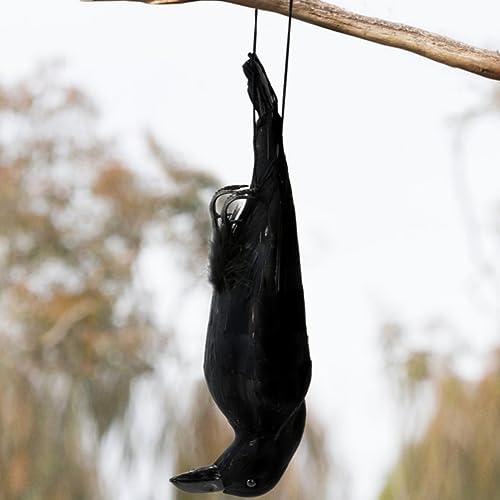 Noamus 17 Inches Realistic Hanging Dead Crow Lifesize Extra Large Black Feathered Crow Fake Decoy Raven for Garden Halloween Decorations Birds Artificial Handmade Model Party Props