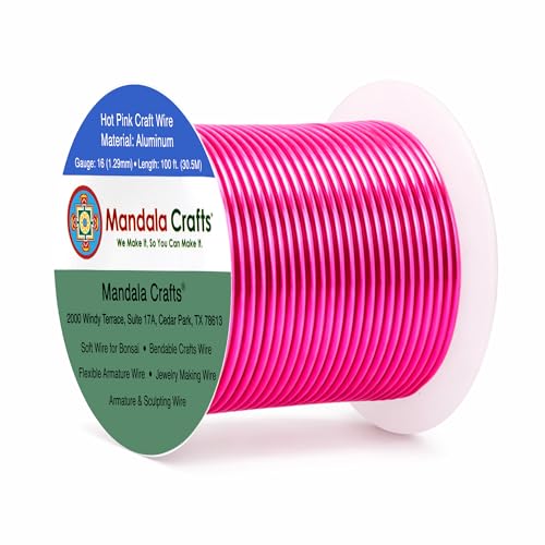 Image of Mandala Crafts 16 Gauge Hot Pink Anodized Aluminum Craft Wire, 100 FT | Colored, Flexible, Bendable, for Bonsai, Armature, Sculpting, Wire Wrapping, Jewelry Making, Weather & Tarnish Resistant