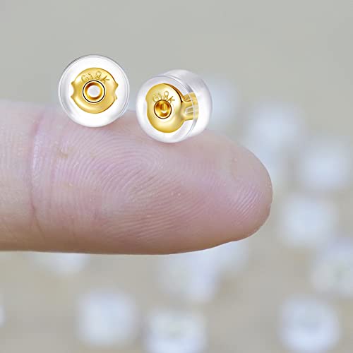 18K Gold Earring Backs For Studs,12Pcs Silicone Earring Backs Replacements For Droopy Hoops Fish Hook Secure Earring Backs No-Irritate Hypoallergenic For Ears #TOP2