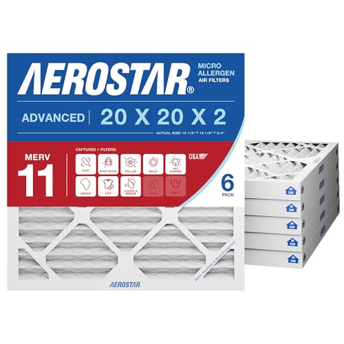 Image of Aerostar 20x20x2 MERV 11 Pleated Air Filter, Made in the USA, 6-Pack