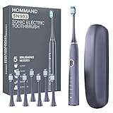 HOMMAND Cepillos de Dientes Eléctricos Sónico para Adultos con 5 modos, Cepillo Dientes Sonico con Inicio Suave con Cargador USB 8 Cabezales de Cepillo con Estuche incluido