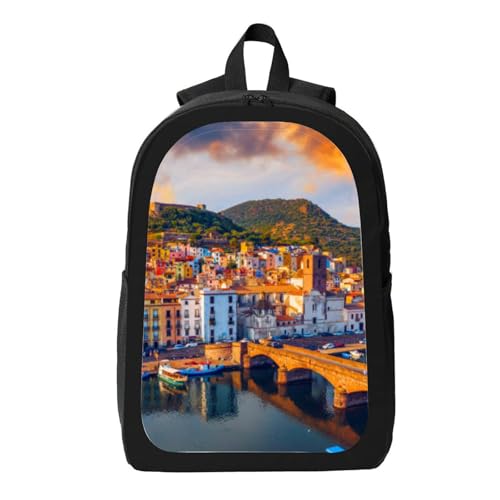 FEIWONERY Beautiful view town Sardinia island Italy Travel destination Backpack for Women Men Travel Laptop College Bookbag