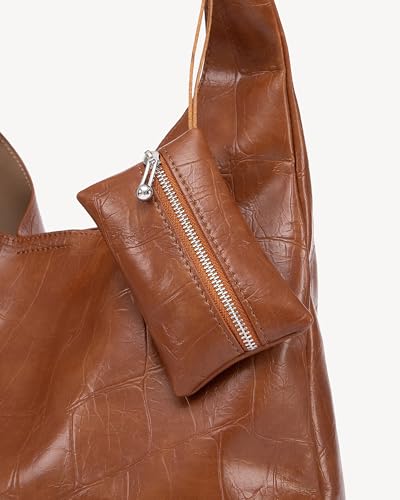 Image of NEWBELLA Women's Hobo Purse - Faux Leather Shoulder Bag & Tote Handbag, Spacious Work Bag for Commute & Daily Use (Brown Hobo)
