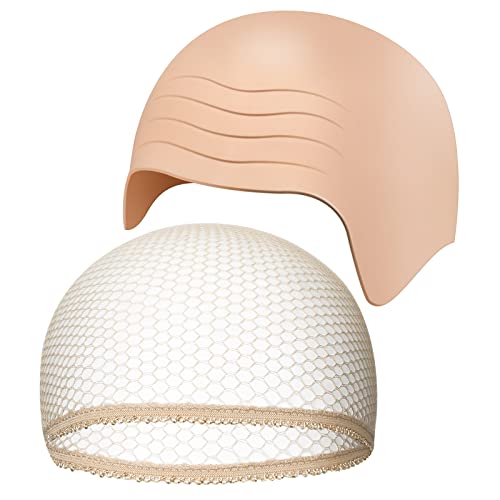 Set de Gorra Calva de Látex y Gorro de Malla de Peluca Gorro de Peluca de Látex Grueso de Piel Gorro de Red de Peluca Elástico de Cabeza para Adulto Niño Disfraz Vestuario Cosplay Halloween Cover