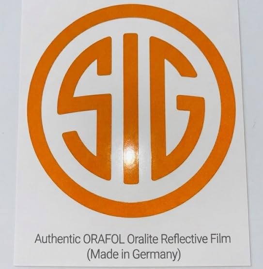 Image of SIG Decal - (Orange Reflective, 3 x 3 Inches) - Vinyl Car Bumper Sticker, Gun, Truck, Window, Motorcycle, Helmet, Bumper, Laptop