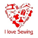 Wandtattoo „Love Sewing“, Nähgeschäft, künstlerische Dekoration, Vinyl, Bekleidungsgeschäft, Inneneinrichtung, Mode, Fensteraufkleber-L-64x57cm-Red