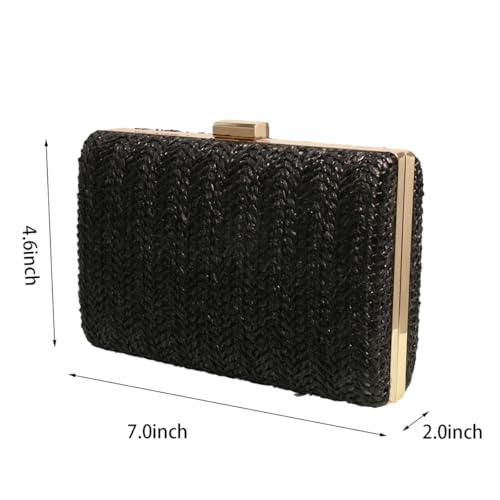 Women Box Shape Straw Clutch Purse Raffia Woven Handbag Summer Beach Crossbody Bag for Wedding Party2