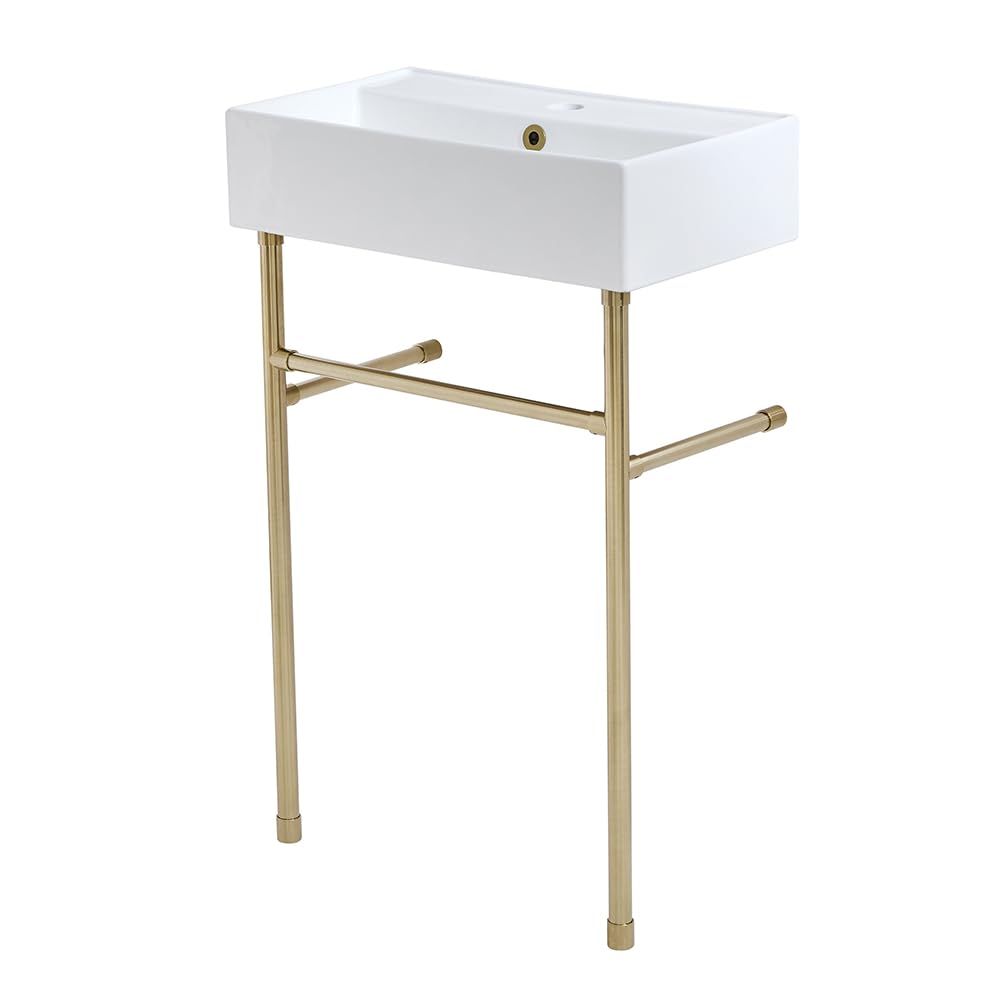 Milano Dalton White Ceramic 1 Tap Hole Bathroom Basin Sink Brass Washstand - 550mm x 310mm