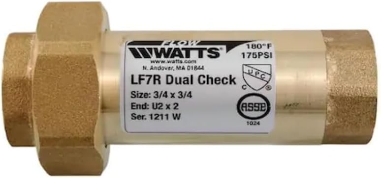 Watts LF7RU2-2 Lead-Free Brass MPT Dual Check Valve, 3/4-Inch, 1-Piece