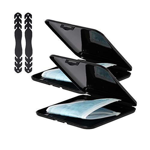 RC ocio Pack 2 Porta mascarillas + 2 sujeta mascarilla/Cajas para Guardar mascarillas Infantiles y Adultos/Funda cajitas para Guardar la mascarillas Estuche Antibacteriano (Negro)
