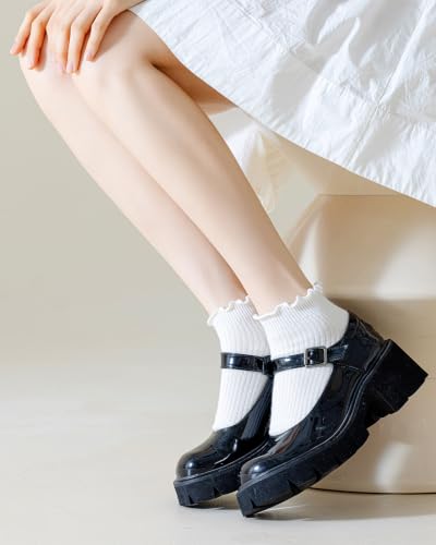 Image of Mcool Mary Womens Ankle Ruffle Socks Casual Cotton Frilly Breathable Cute Knit Lettuce Trim No Show Socks 6 Pack