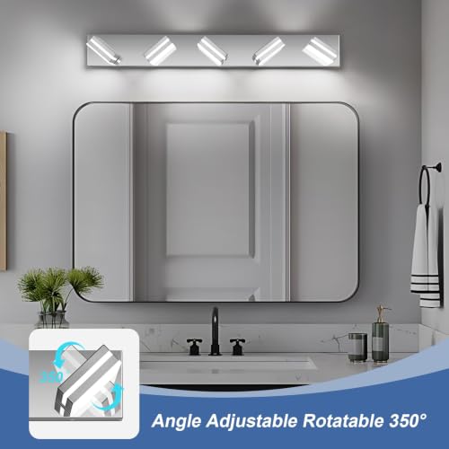 Image of Modern LED Stainless Steel Chrome Acrylic Bathroom Lights Fixtures 5-Light