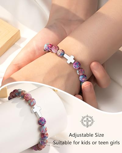 Image of UPROMI Cross Bracelet for Girls Baptism Communion Confirmation Gifts, Kindergarten /Preschool /5th Grade /8th Grade Graduation Gifts