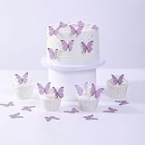 48PCS Wafer Paper Butterfly Cake Toppers YOcity Edible Butterflies for Cake Decorations Purple Butterfly Cupcake Toppers for Birthday Party Wedding Food Decorations (Purple)