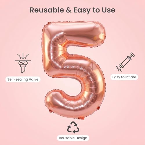 Image of YPSelected 32 Inch Large Foil Helium Number Balloon Birthday Wedding Party 0-9 (Rose Gold, 5)